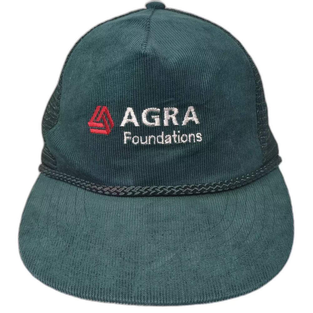 A.J.M. International Trucker Hat Green Black Corduroy Mesh Snapback OS Agra Cord